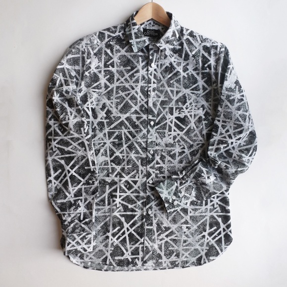 GUESS mens dress shirt black white cotton casual modern printed - Picture 1 of 5
